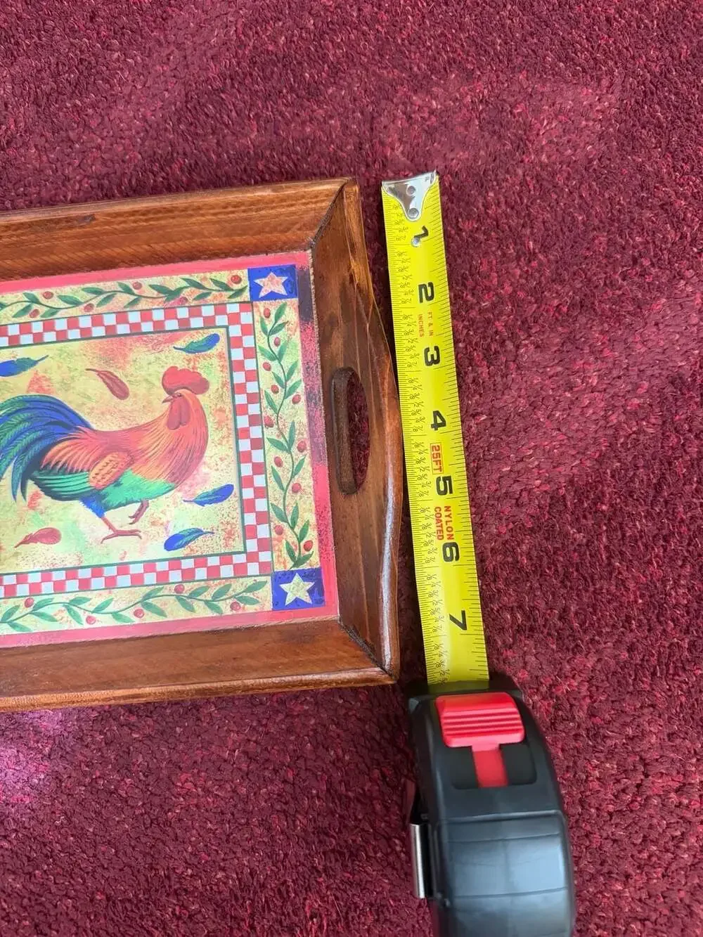 Wooden Serving Tray with Two Roosters Country Kitchen Design